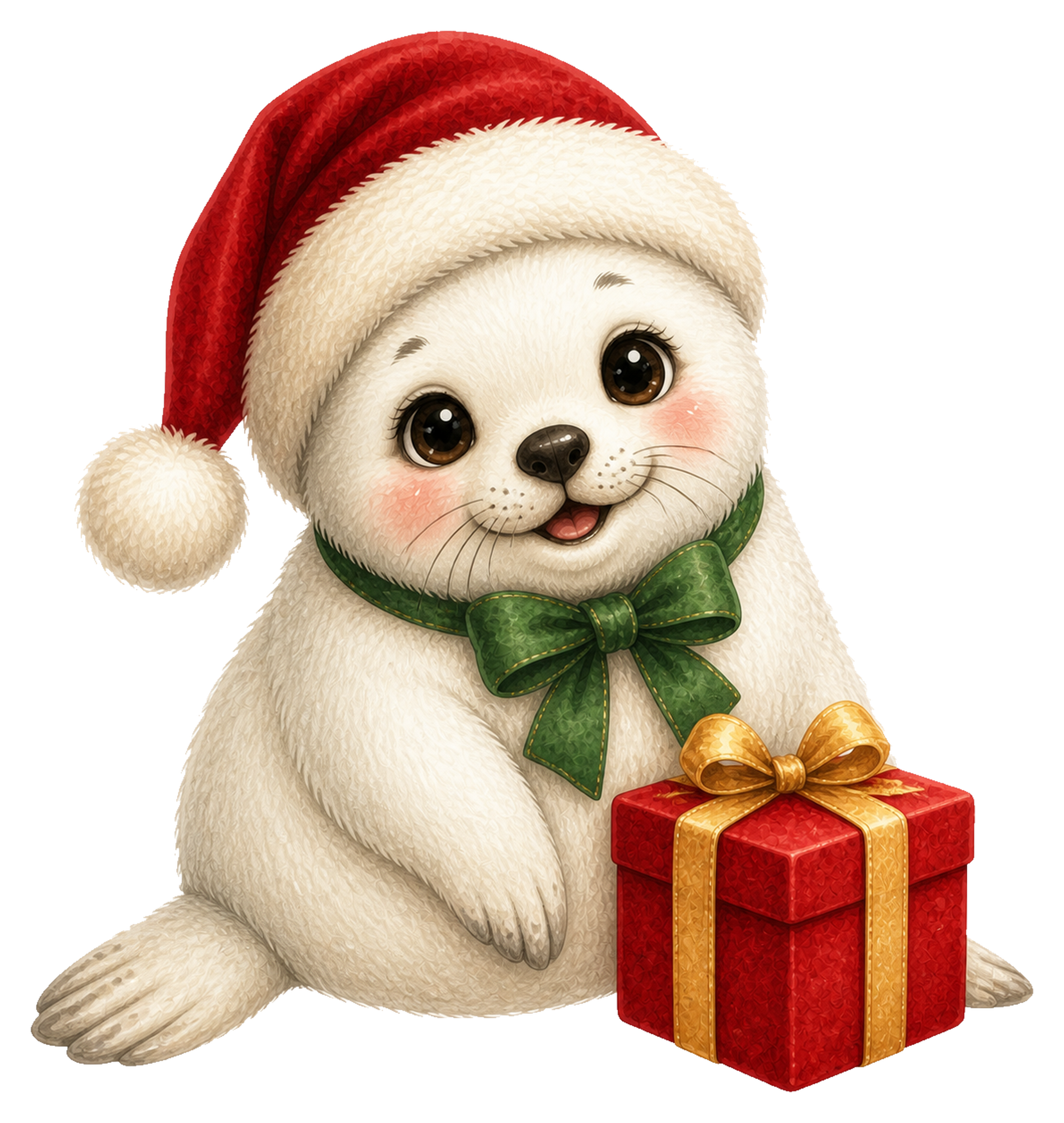 プレゼントとサンタ帽のアザラシクリスマスイラスト｜無料素材95518に写真・文字を入れる