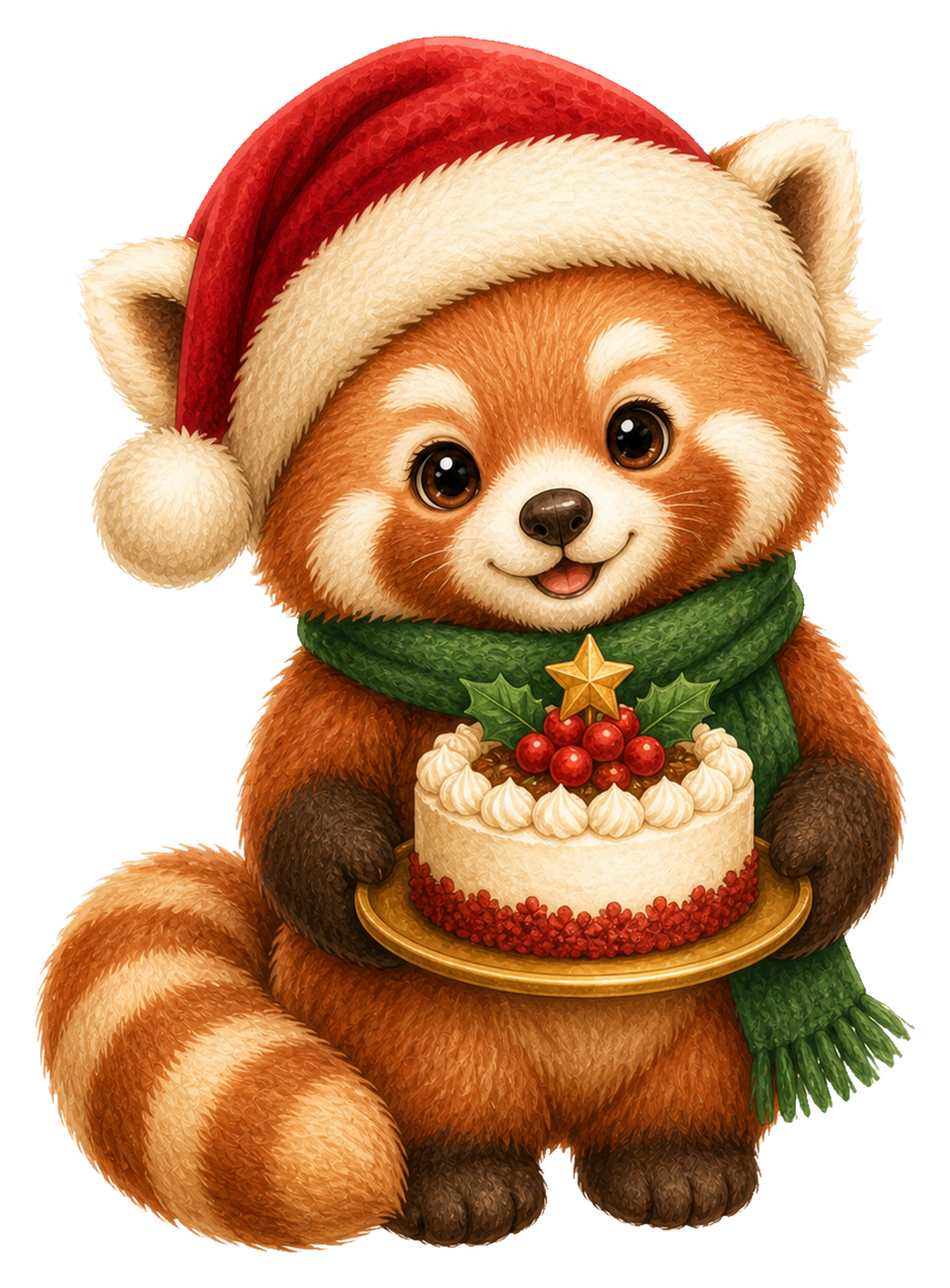 クリスマスケーキを運ぶレッサーパンダのイラスト｜無料素材95519に写真・文字を入れる