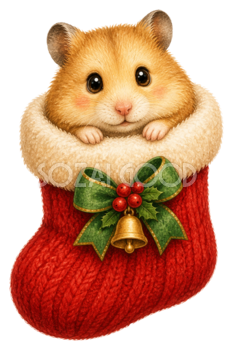 赤い靴下に入るハムスターのクリスマスイラスト｜無料素材95520
