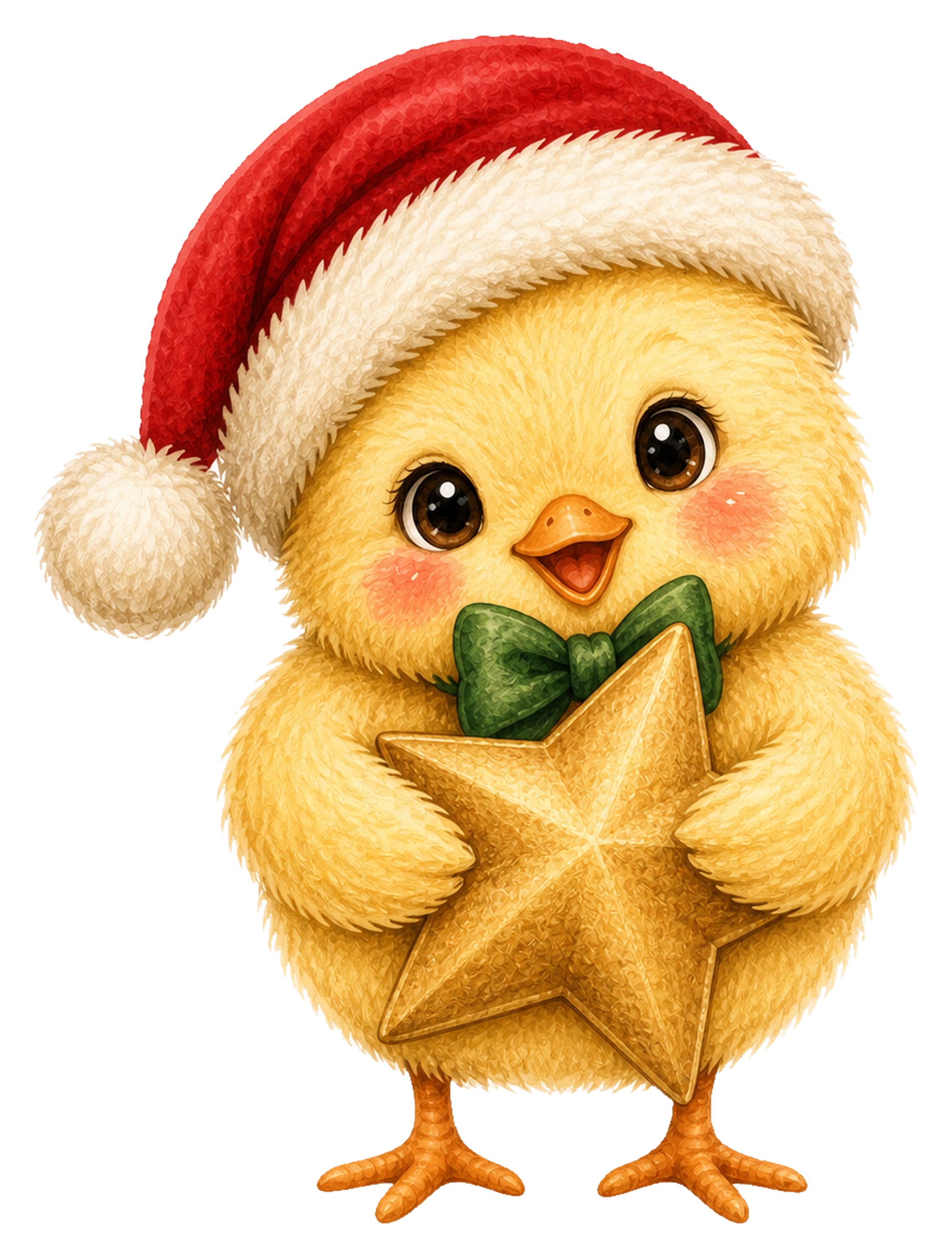 金色の星を抱くひよこのクリスマスイラスト｜無料素材95521に写真・文字を入れる