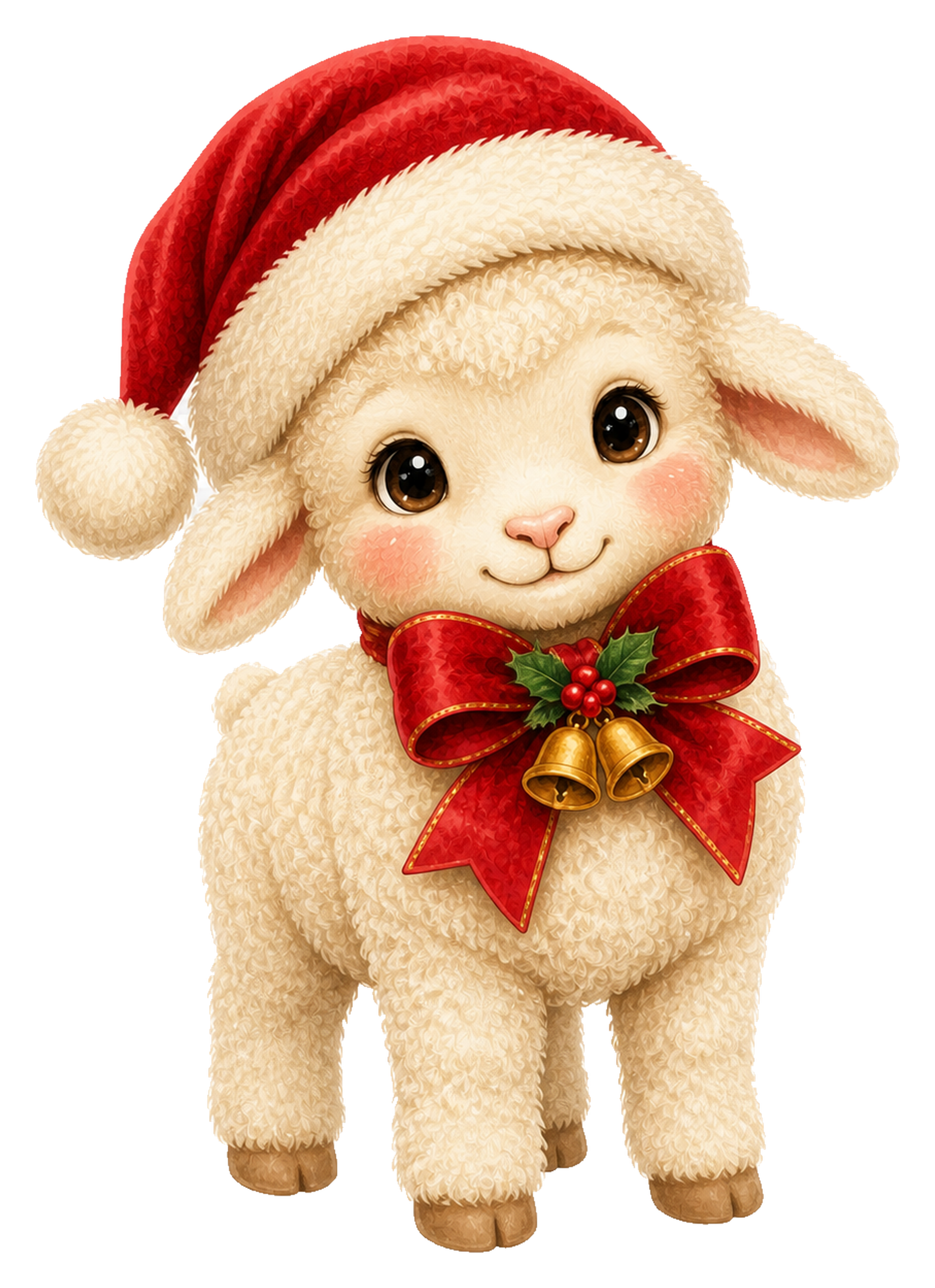 赤いリボンとベルの子羊クリスマスイラスト｜無料素材95522に写真・文字を入れる