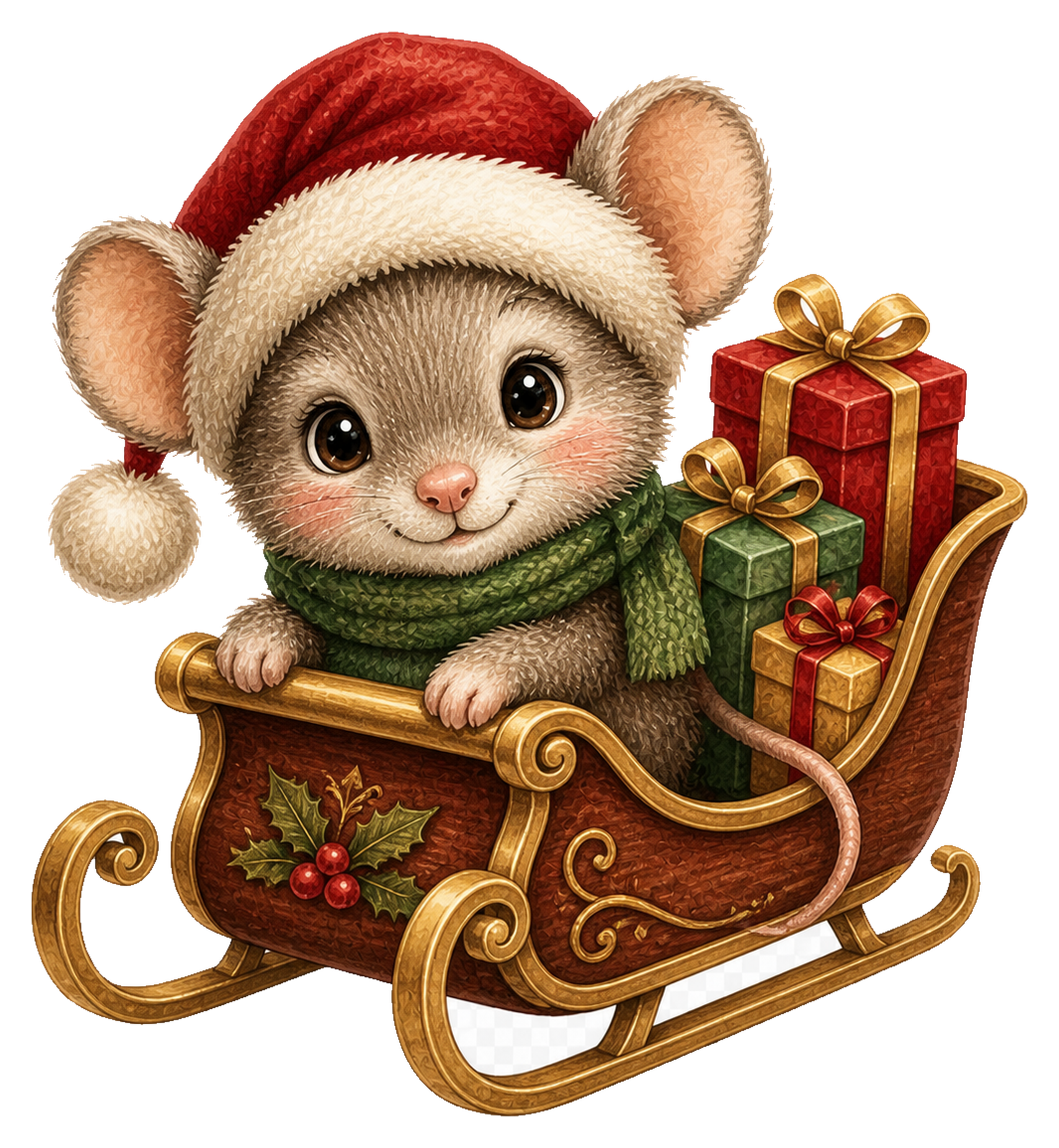 プレゼントを運ぶそりのネズミクリスマスイラスト｜無料素材95523に写真・文字を入れる