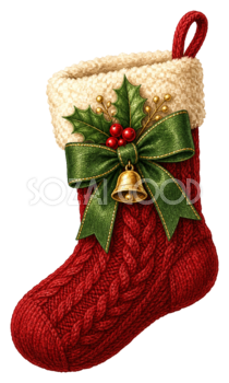 赤いクリスマス靴下とヒイラギのイラスト｜無料素材95530