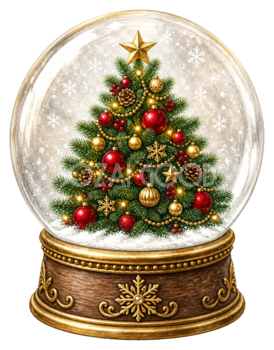 クリスマスツリー入りスノードームイラスト｜無料素材95532