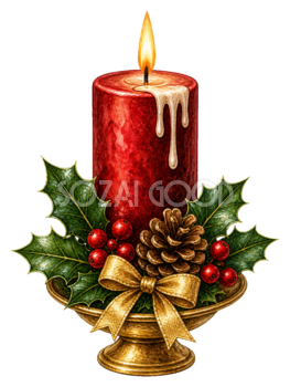 ヒイラギを飾った赤いクリスマスキャンドルイラスト｜無料素材95533