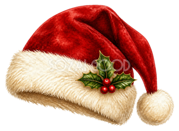 ふわふわの赤いサンタ帽子クリスマスイラスト｜無料素材95536