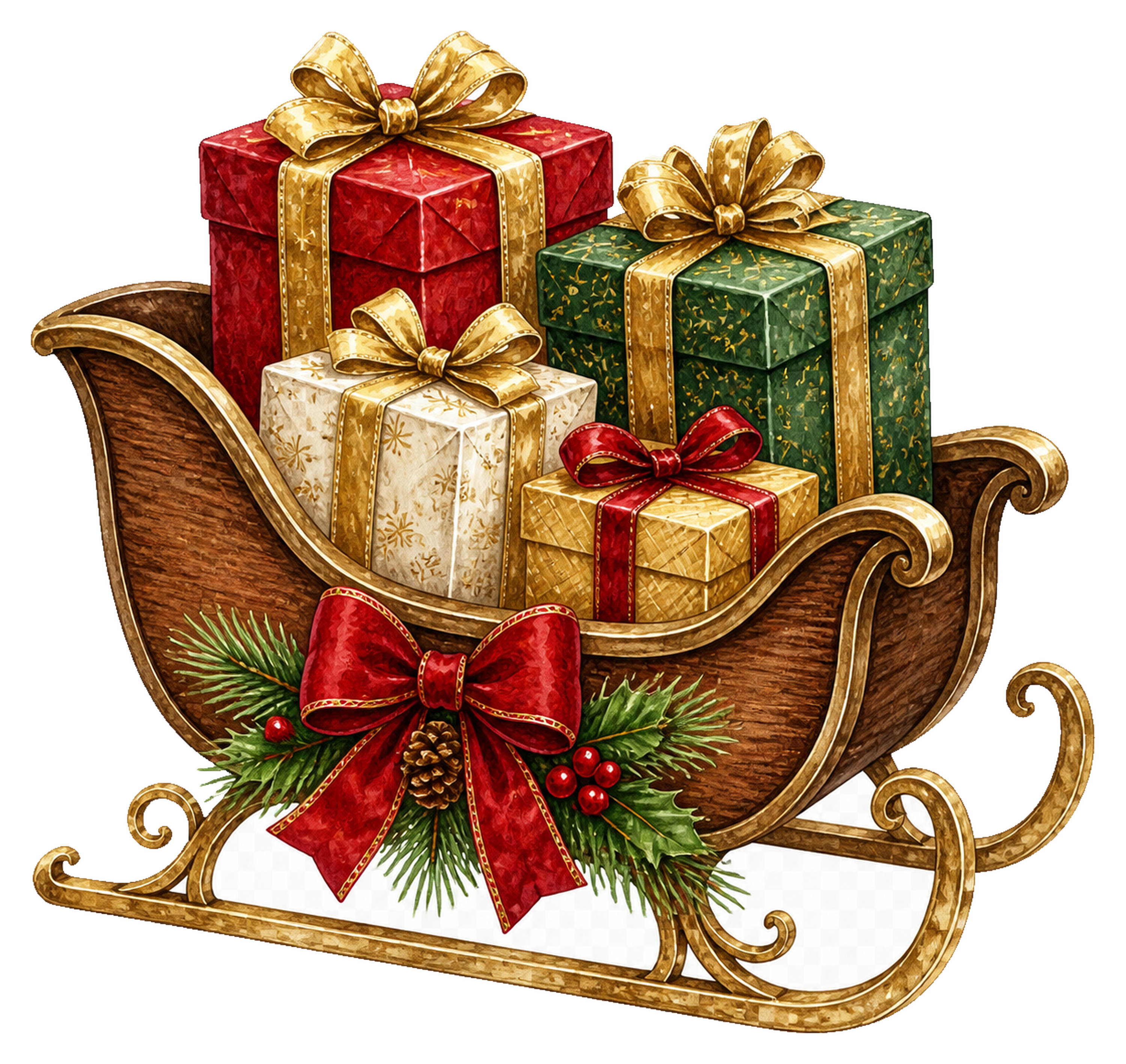 プレゼントを積んだクリスマスのそりイラスト｜無料素材95538に写真・文字を入れる