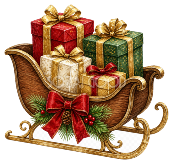 プレゼントを積んだクリスマスのそりイラスト｜無料素材95538