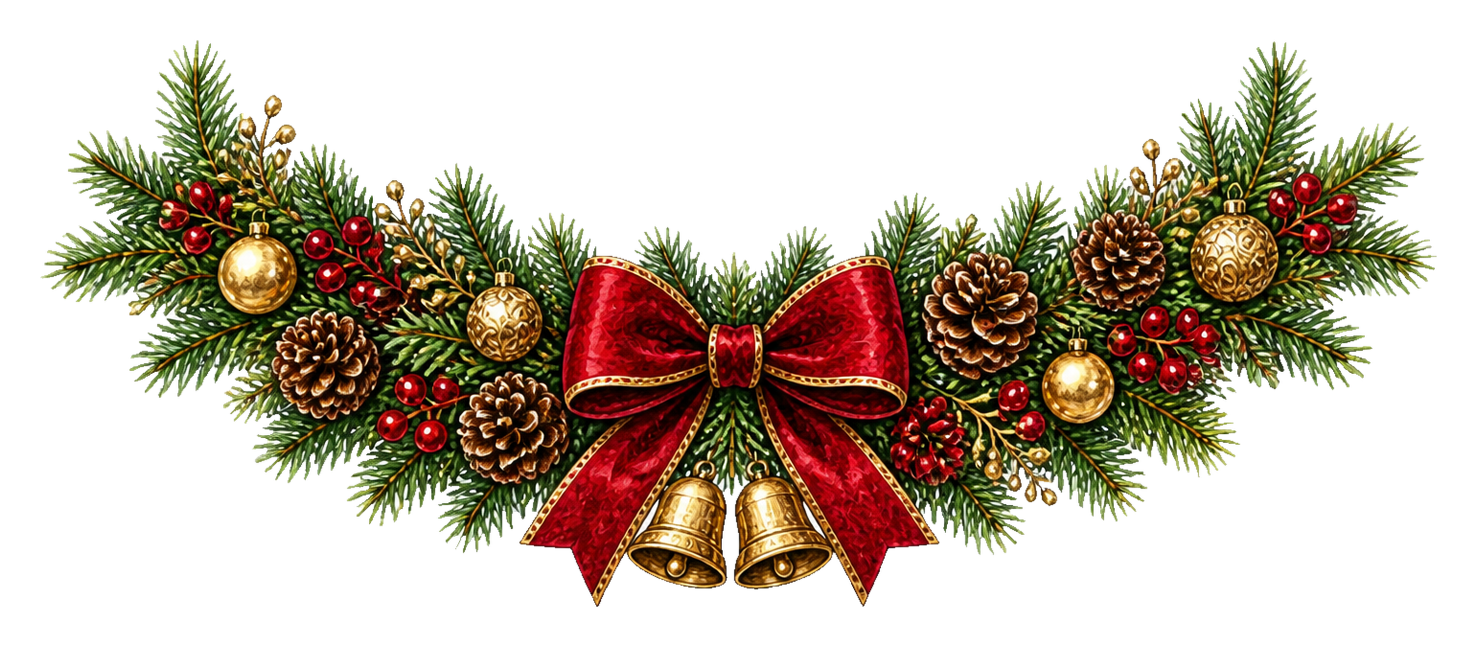 赤いリボンとベルのクリスマスガーランドイラスト｜無料素材95545に写真・文字を入れる