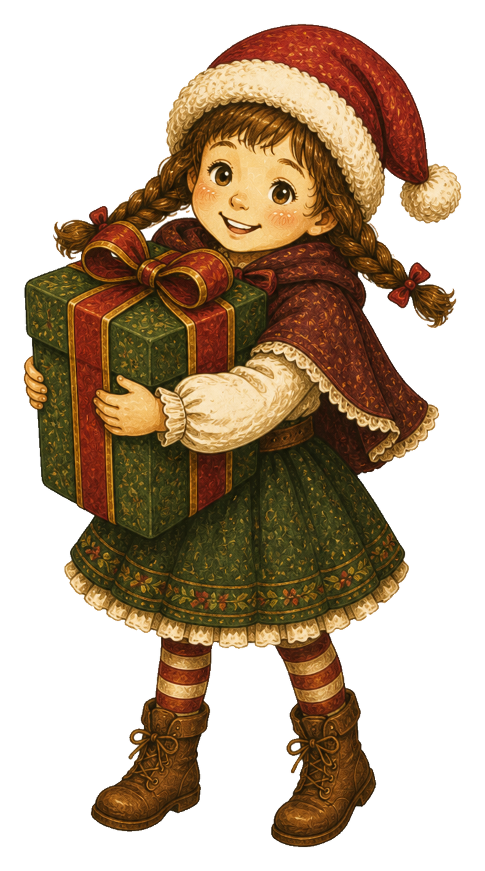 大きなプレゼントを抱える女の子のクリスマスイラスト｜無料素材95549に写真・文字を入れる
