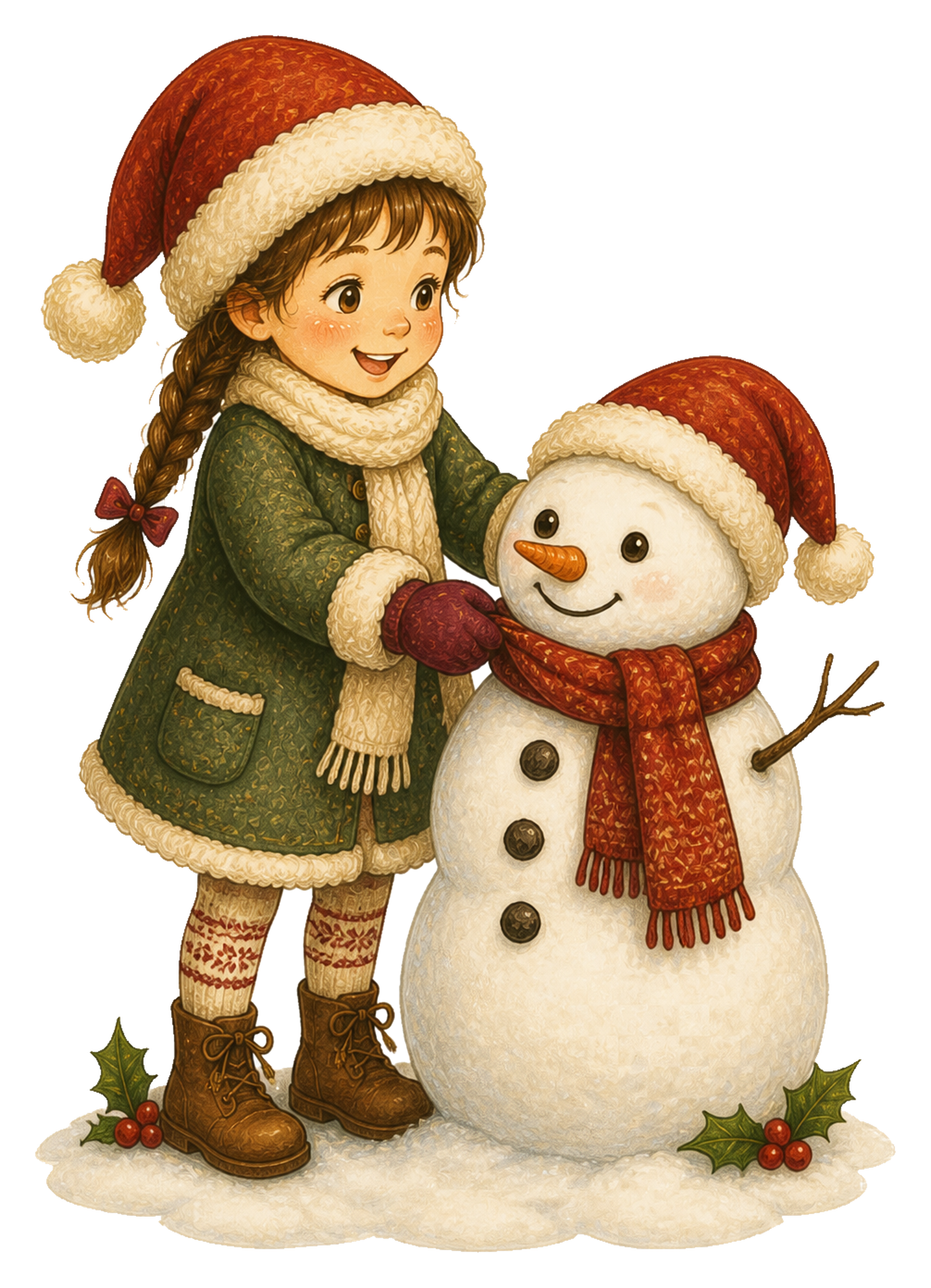 雪だるまを作る女の子のクリスマスイラスト｜無料素材95559に写真・文字を入れる