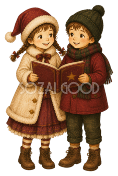 クリスマスの歌を歌う子どもたちのイラスト｜無料素材95561