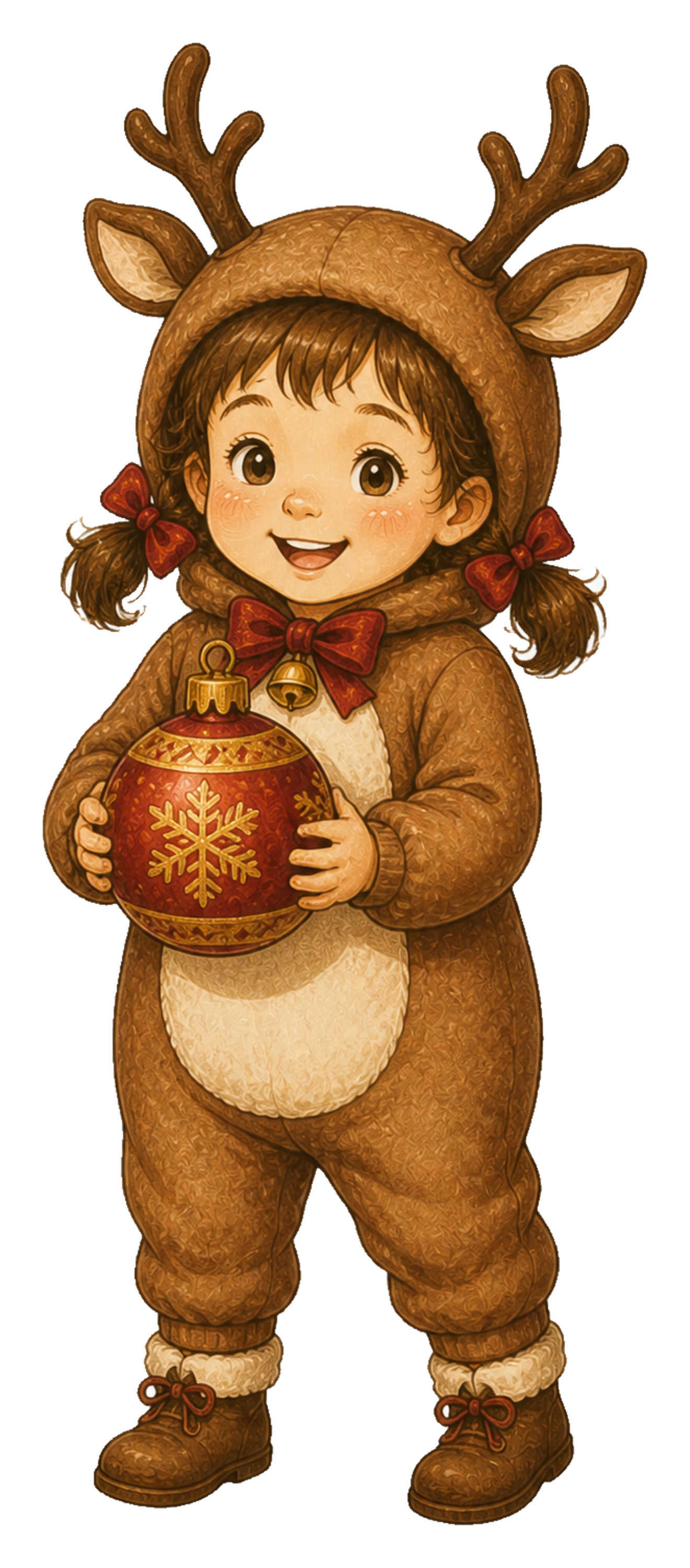 トナカイ衣装の女の子とオーナメントのクリスマスイラスト｜無料素材95563に写真・文字を入れる