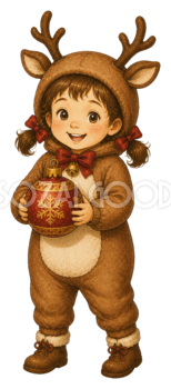 トナカイ衣装の女の子とオーナメントのクリスマスイラスト｜無料素材95563