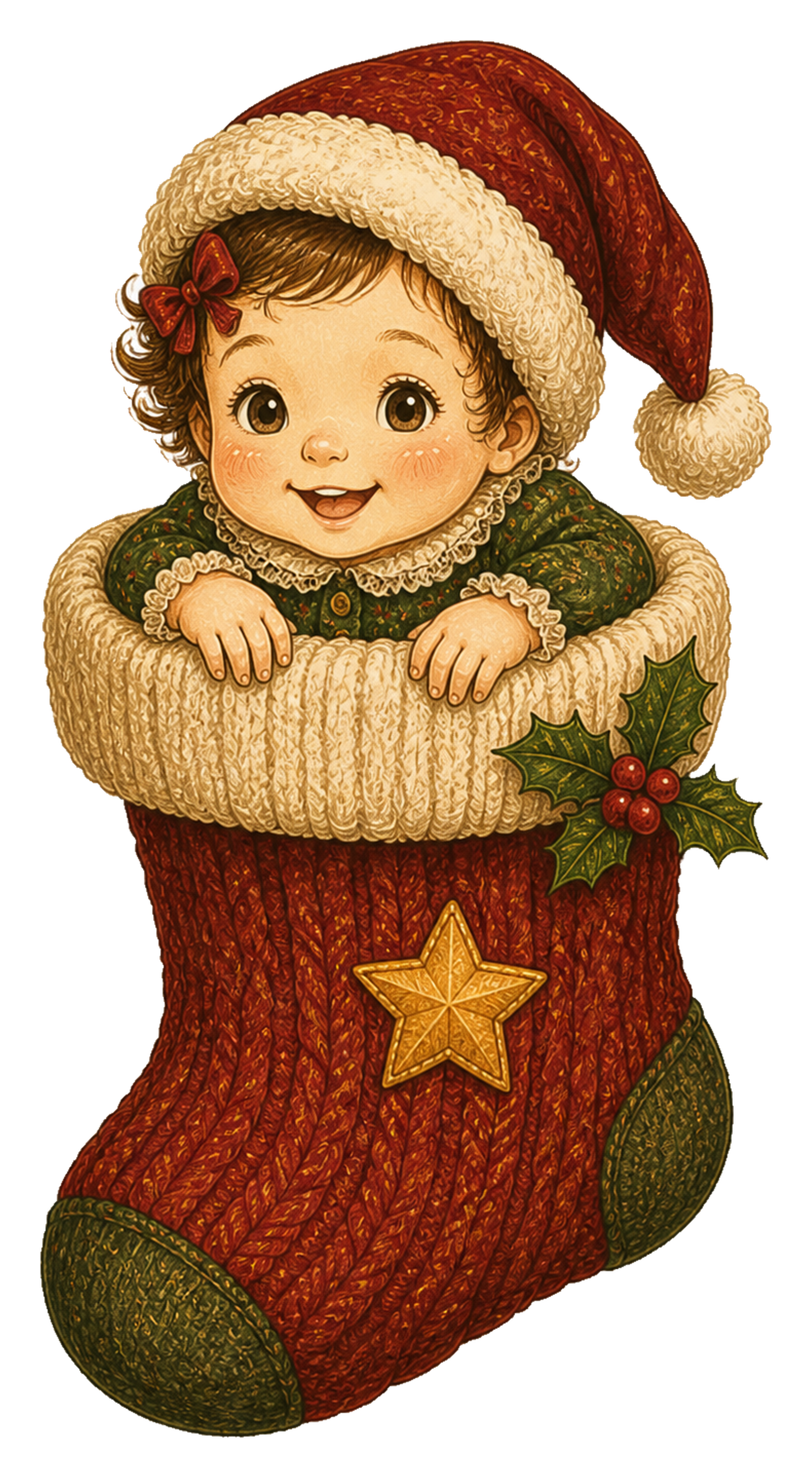 大きなクリスマス靴下に入った女の赤ちゃんのイラスト｜無料素材95564に写真・文字を入れる