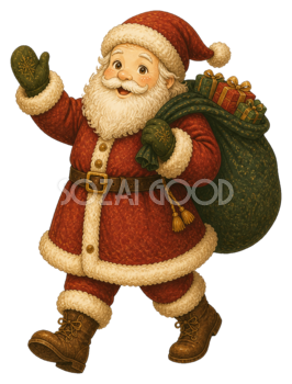 手を振るサンタクロースのかわいいクリスマスイラスト｜無料素材95568
