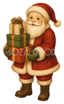 プレゼントを抱えるサンタクロースのクリスマスイラスト｜無料素材95569