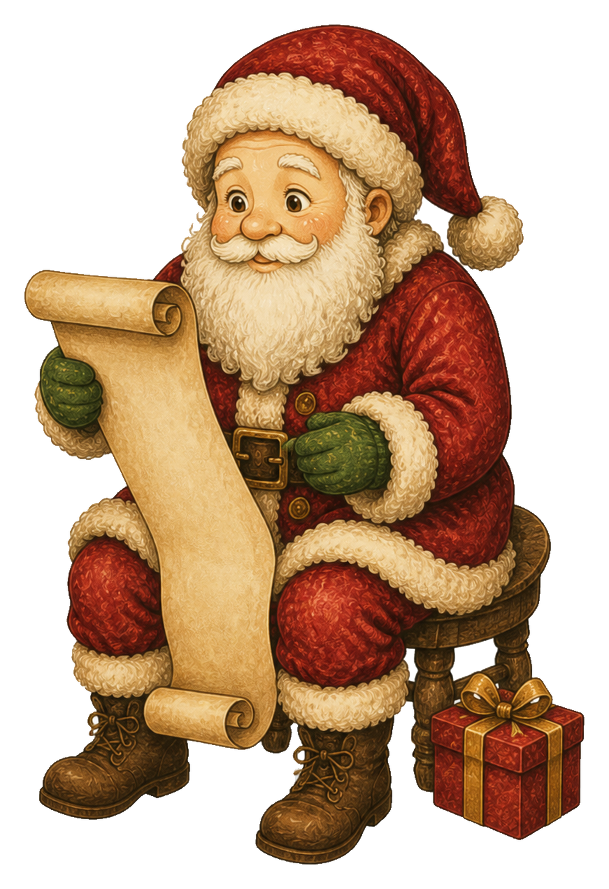 プレゼントリストを読むサンタクロースのクリスマスイラスト｜無料素材95570に写真・文字を入れる