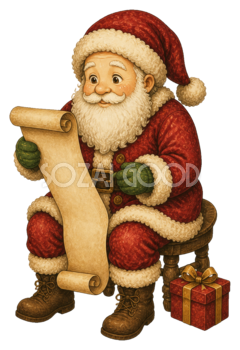 プレゼントリストを読むサンタクロースのクリスマスイラスト｜無料素材95570