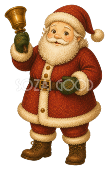 ベルを鳴らすサンタクロースのかわいいクリスマスイラスト｜無料素材95574
