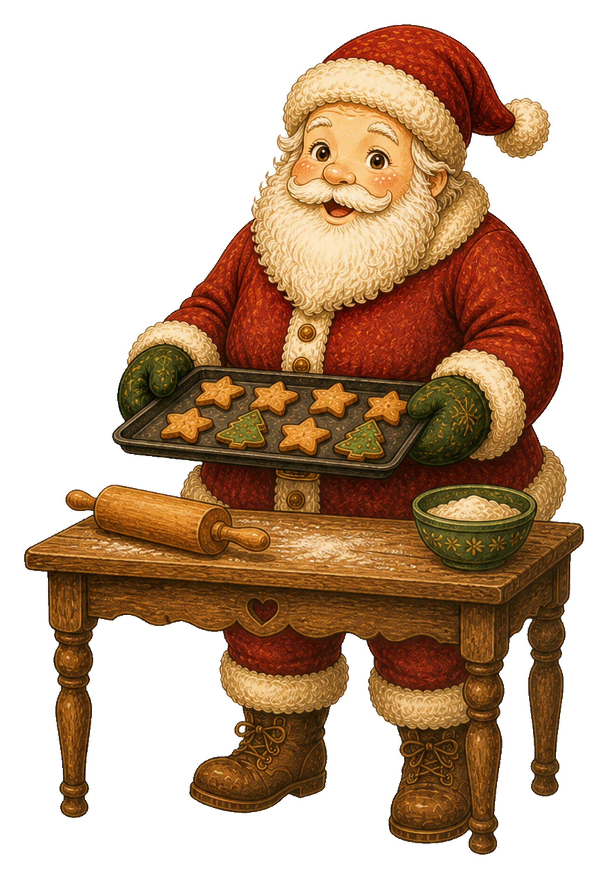 クリスマスクッキーを焼くサンタクロースのイラスト｜無料素材95576に写真・文字を入れる