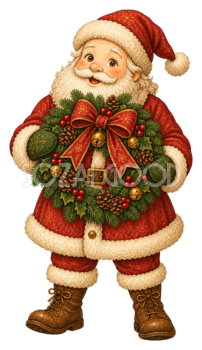 クリスマスリースを持つサンタクロースのイラスト｜無料素材95579