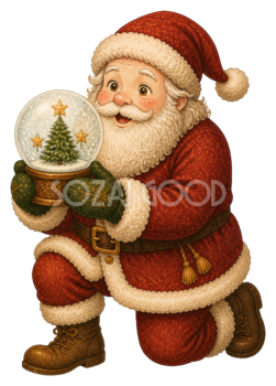 スノードームを持つサンタクロースのクリスマスイラスト｜無料素材95585