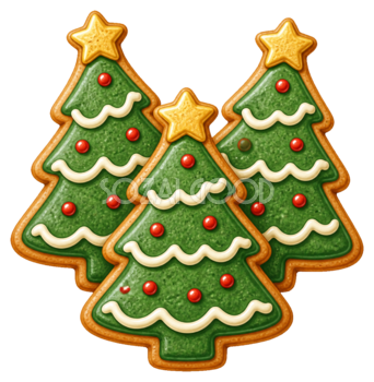 クリスマスツリークッキー3枚のイラスト｜無料素材95591