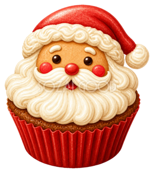 サンタのカップケーキのクリスマスイラスト｜無料素材95593