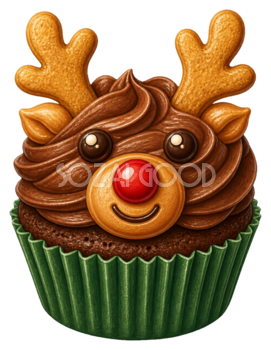 トナカイのカップケーキのクリスマスイラスト｜無料素材95594