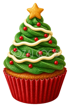 クリスマスツリーカップケーキのイラスト｜無料素材95595