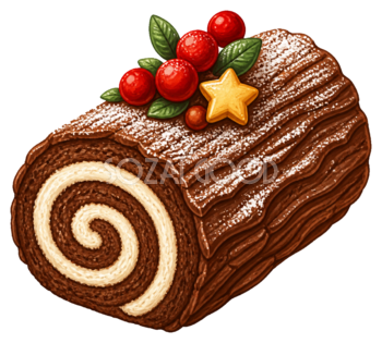 薪型チョコレートロールケーキのクリスマスイラスト｜無料素材95600