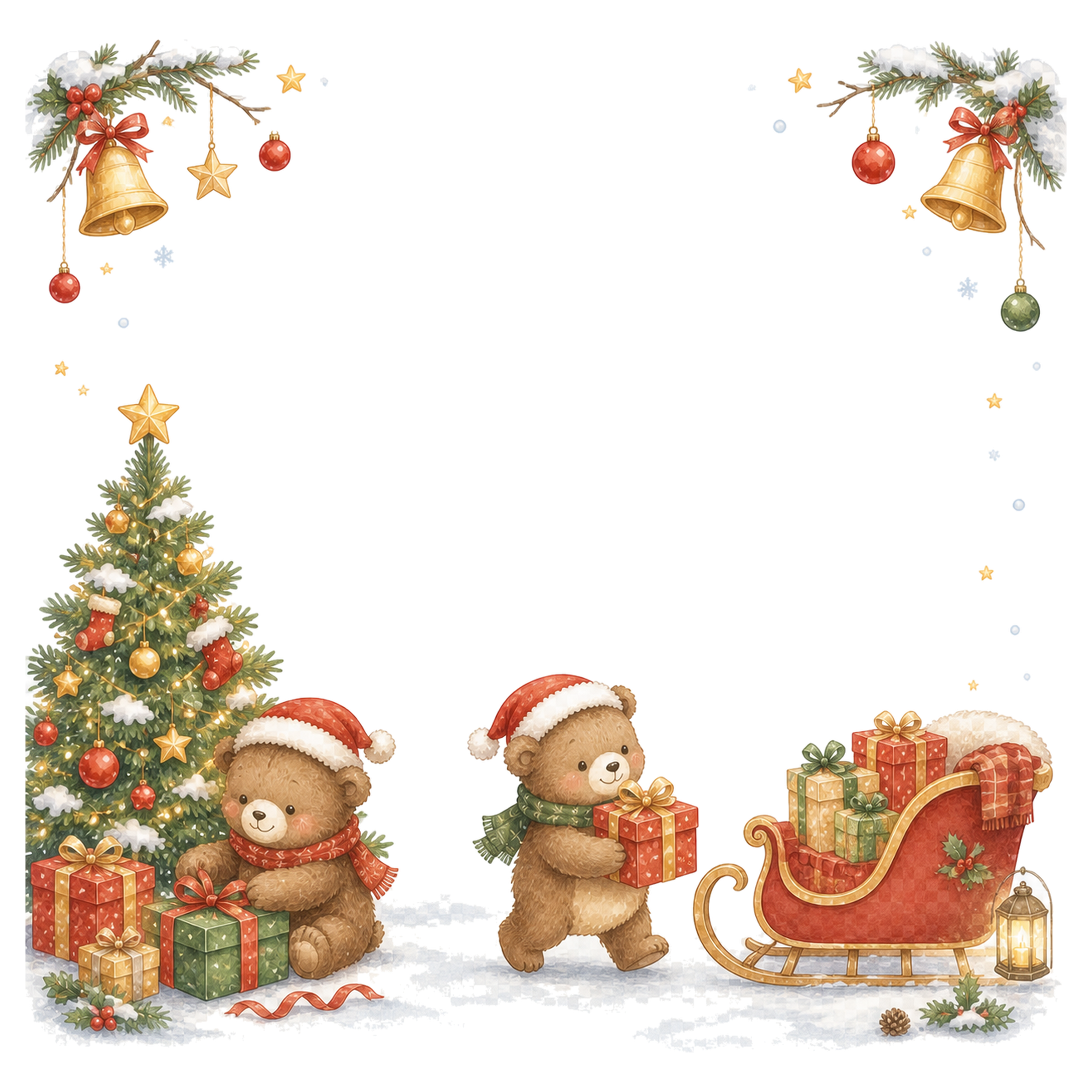 プレゼントを包むくまのクリスマスフレーム｜無料イラスト素材95639に写真・文字を入れる