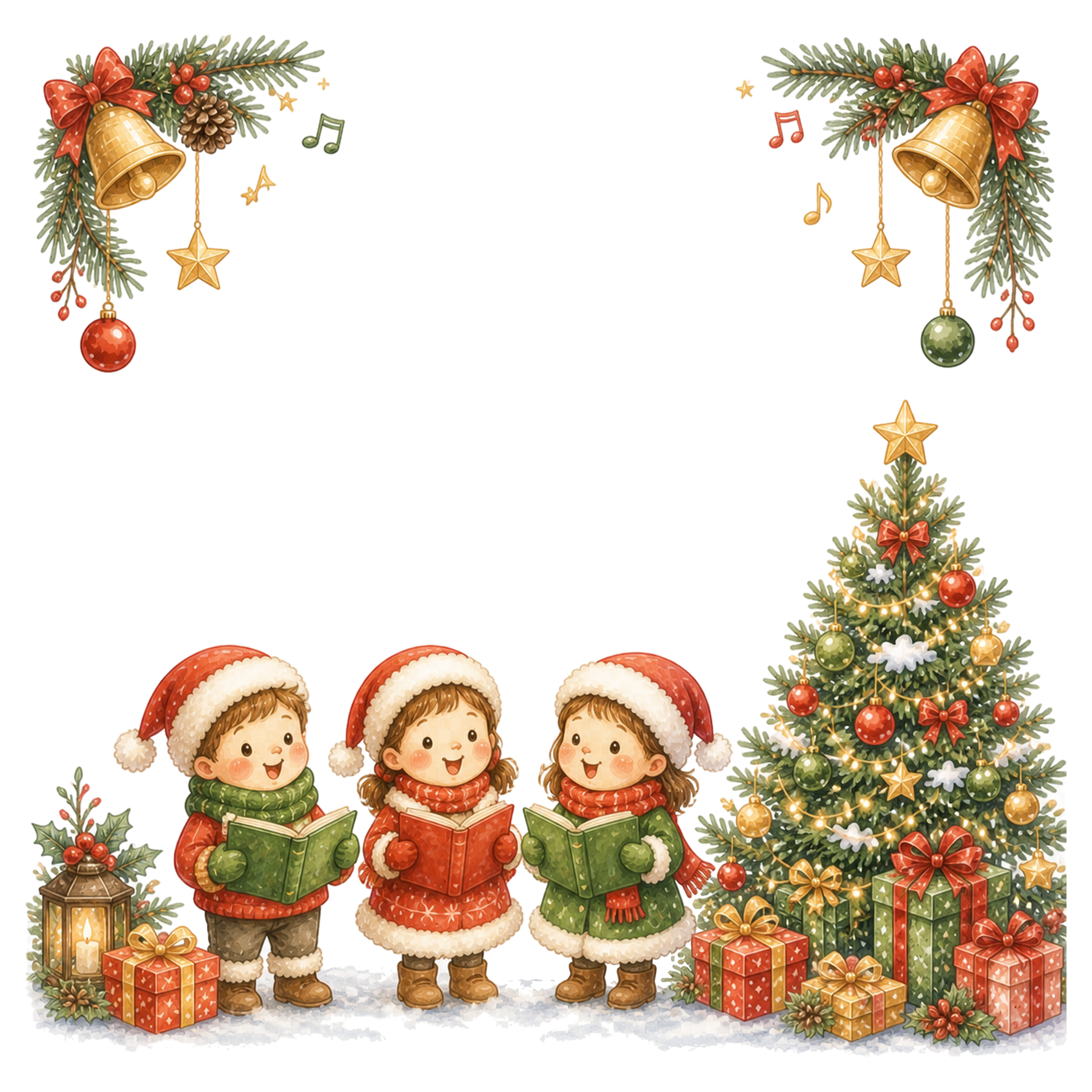クリスマスの歌を歌う子どもたちのフレーム｜無料イラスト素材95644に写真・文字を入れる