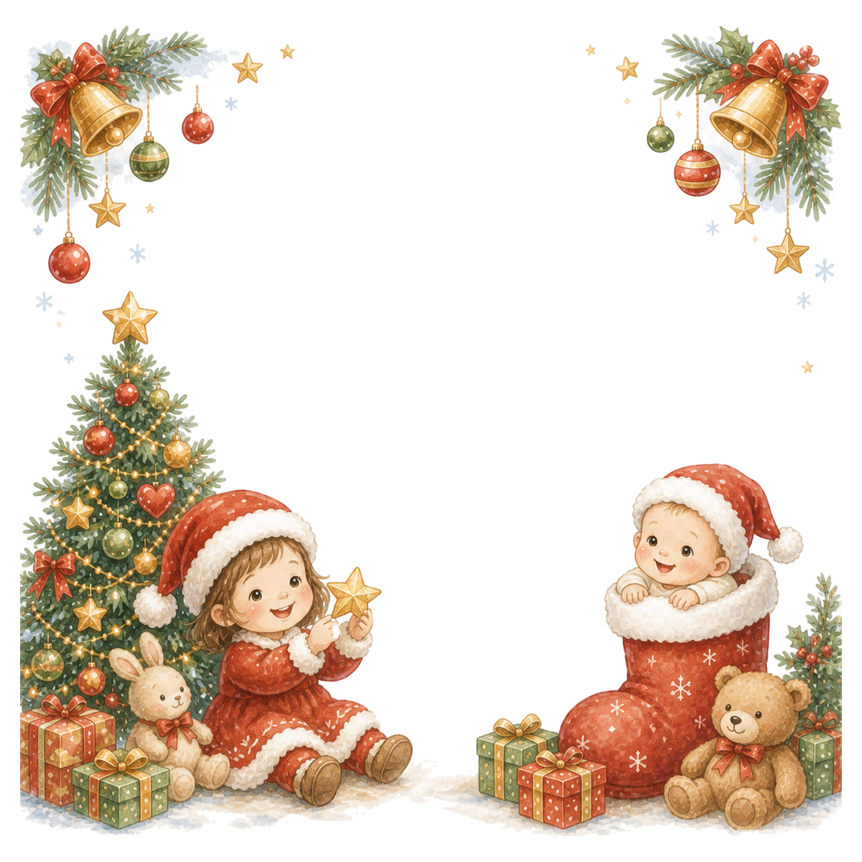 赤ちゃんと幼児のかわいいクリスマスフレーム｜無料イラスト素材95647に写真・文字を入れる
