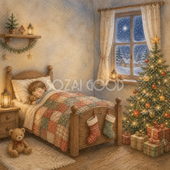 クリスマスイブの子ども部屋の背景イラスト｜無料素材95658