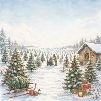 雪のクリスマスツリー農園の背景イラスト｜無料素材95662