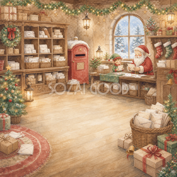 サンタのクリスマス郵便室の背景イラスト｜無料素材95670