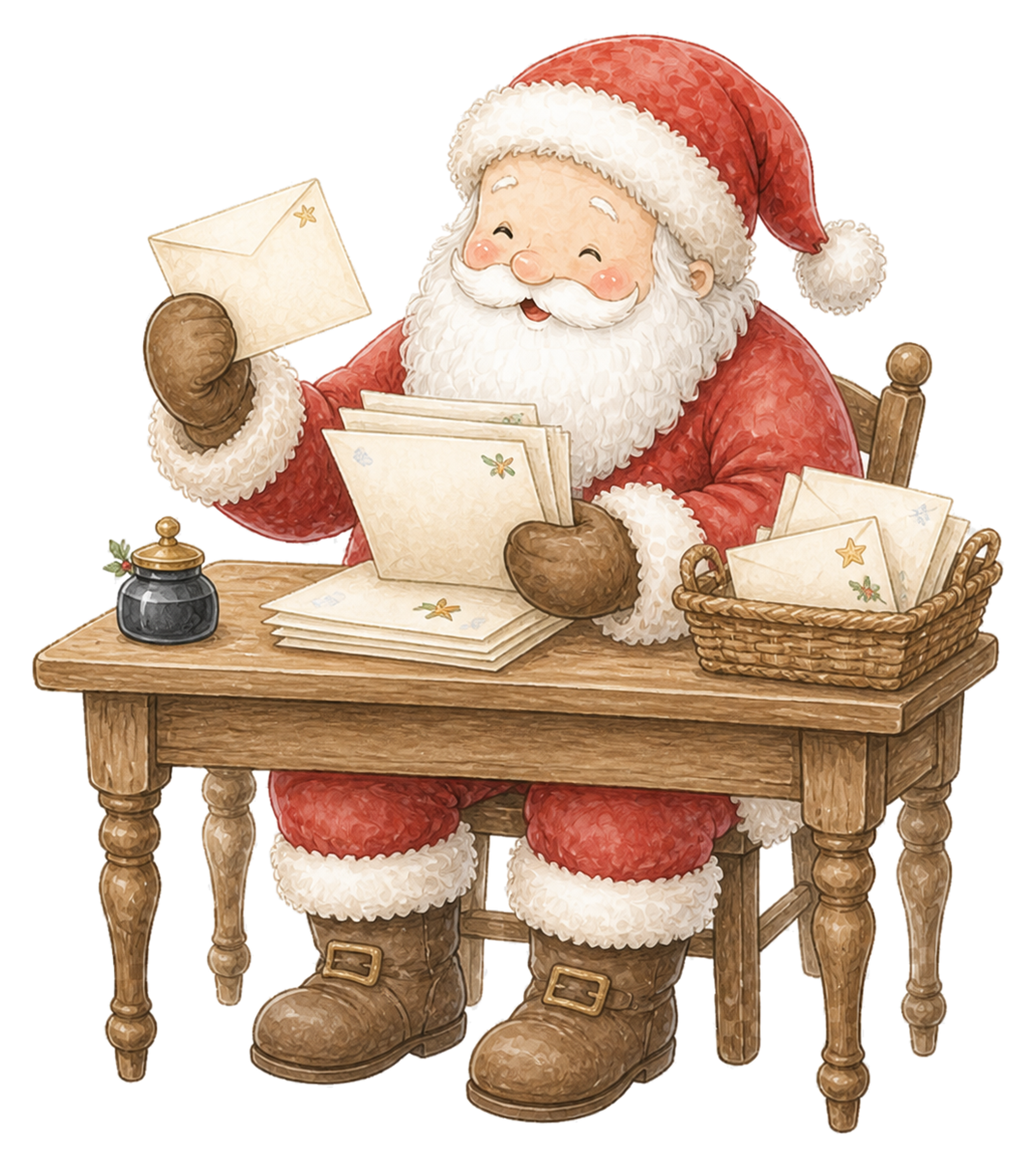 クリスマスの手紙を読むサンタクロース｜無料イラスト素材95674に写真・文字を入れる