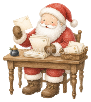 クリスマスの手紙を読むサンタクロース｜無料イラスト素材95674