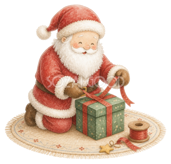 プレゼントを包むサンタクロース｜クリスマス無料イラスト素材95675