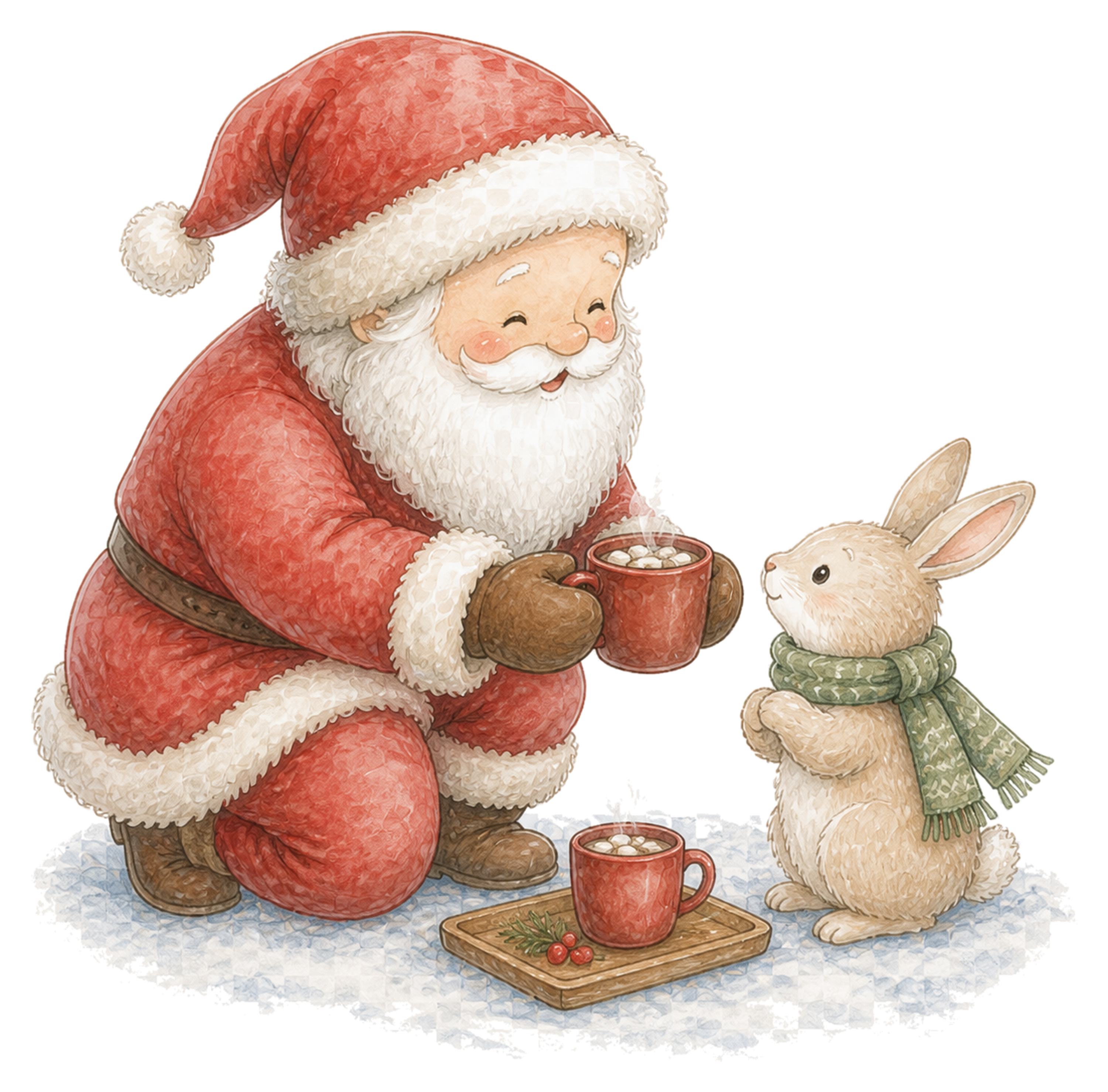 うさぎにココアを渡すサンタクロース｜クリスマス無料イラスト素材95678に写真・文字を入れる