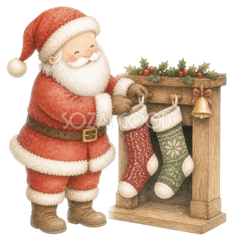 クリスマス靴下を飾るサンタクロース｜無料イラスト素材95683