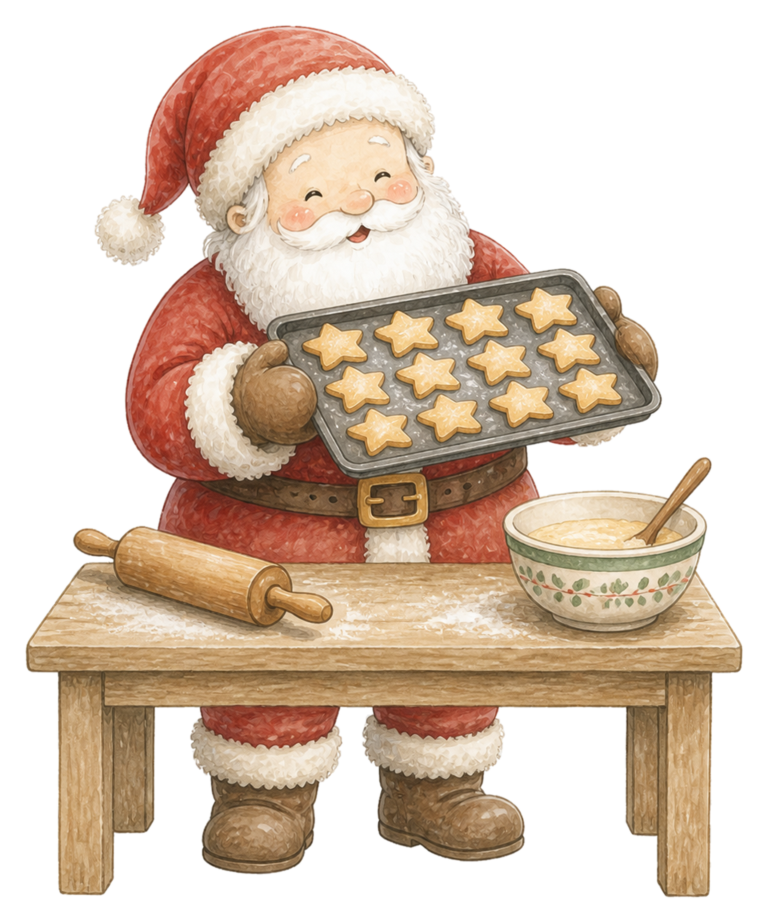 星形クッキーを焼くサンタクロース｜クリスマス無料イラスト素材95684に写真・文字を入れる