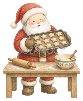 星形クッキーを焼くサンタクロース｜クリスマス無料イラスト素材95684