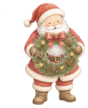 クリスマスリースを持つサンタクロース｜無料イラスト素材95686