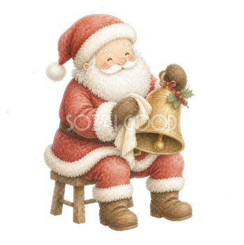 金色のベルを磨くサンタクロース｜クリスマス無料イラスト素材95689