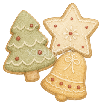ツリー・星・ベルのクリスマスクッキーイラスト｜無料素材95696