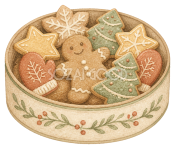 クリスマスクッキー缶のイラスト｜水彩絵本タッチの無料素材95697