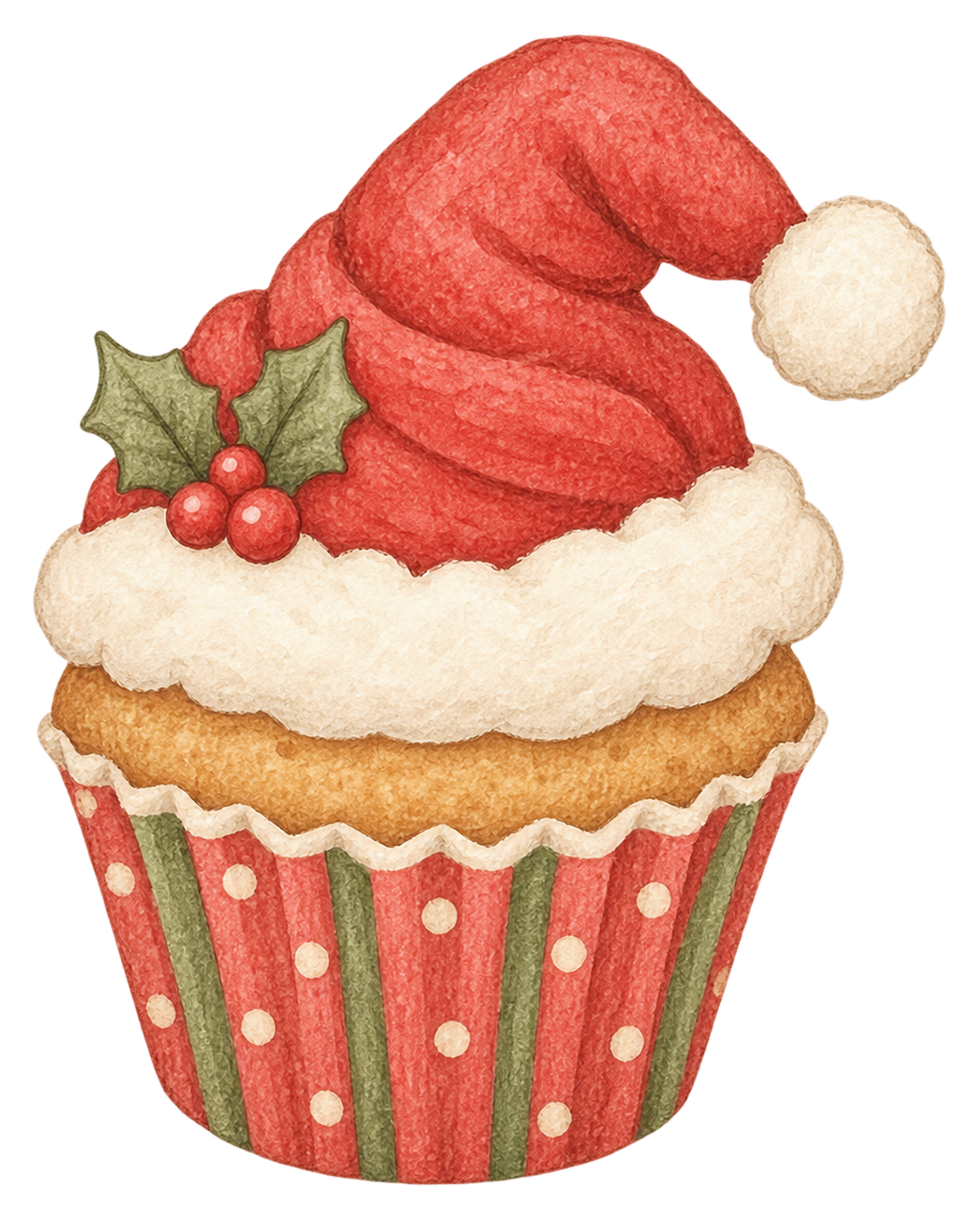 サンタ帽子のカップケーキイラスト｜かわいいクリスマス無料素材95698に写真・文字を入れる